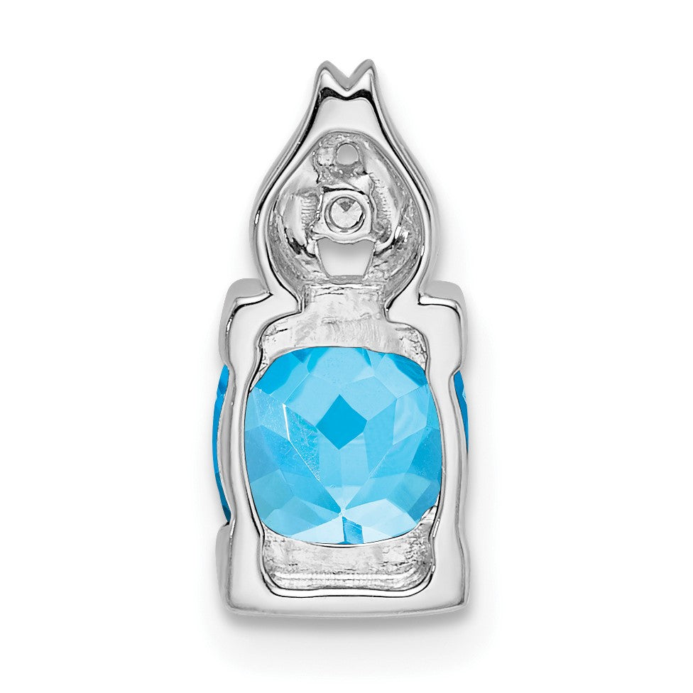 14k White Gold 6mm Cushion Blue Topaz and Diamond Chain Slide