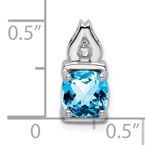 14k White Gold 6mm Cushion Blue Topaz and Diamond Chain Slide