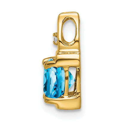14k 6mm Cushion Blue Topaz and Diamond Chain Slide