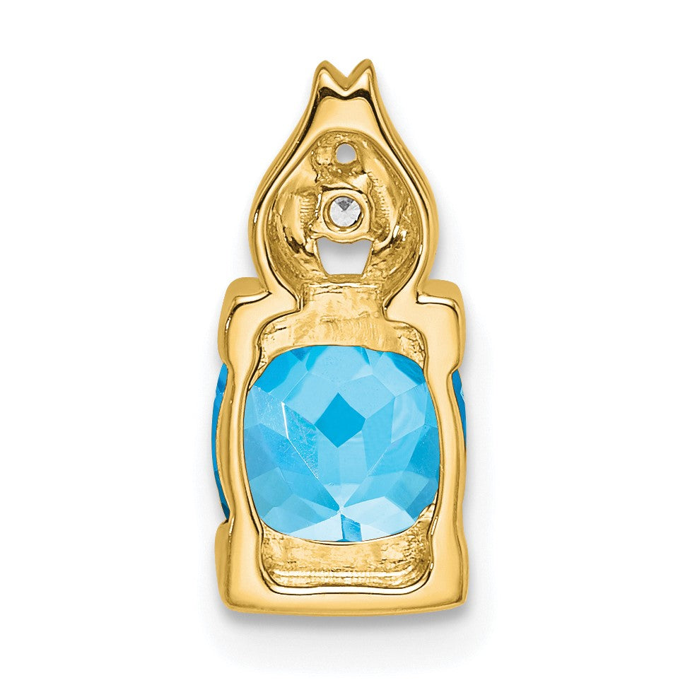 14k 6mm Cushion Blue Topaz and Diamond Chain Slide