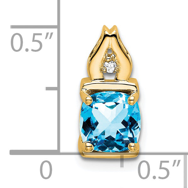 14k 6mm Cushion Blue Topaz and Diamond Chain Slide