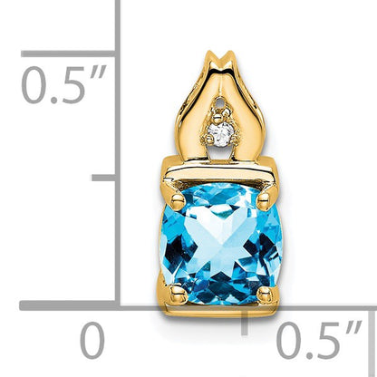 14k 6mm Cushion Blue Topaz and Diamond Chain Slide