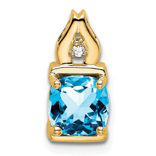 14k 6mm Cushion Blue Topaz and Diamond Chain Slide