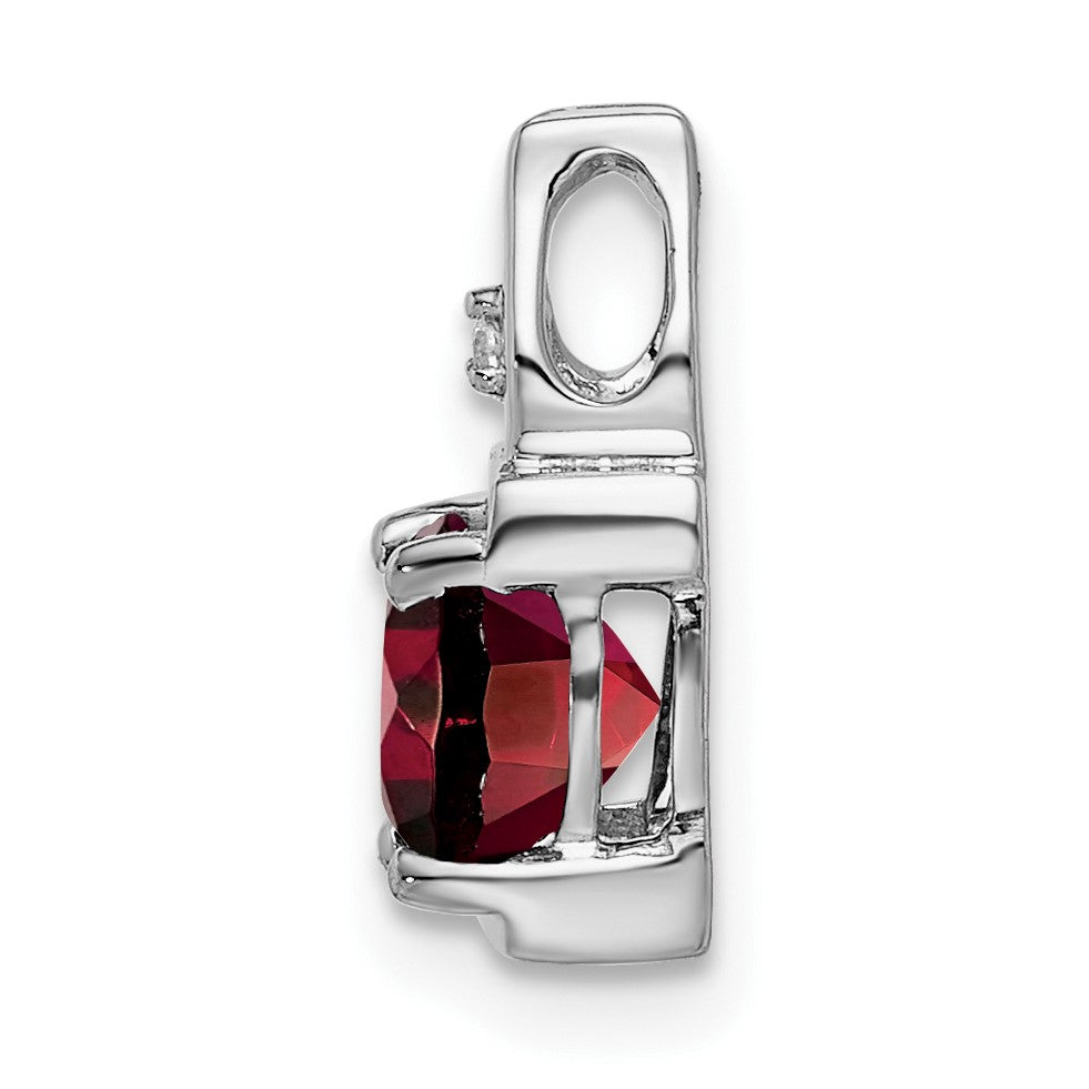 14k White Gold 6mm Cushion Garnet and Diamond Chain Slide