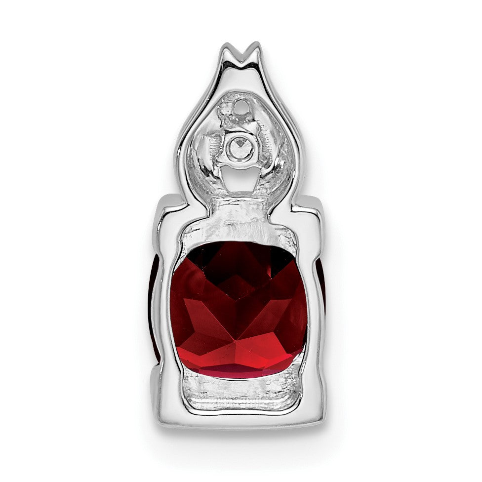 14k White Gold 6mm Cushion Garnet and Diamond Chain Slide
