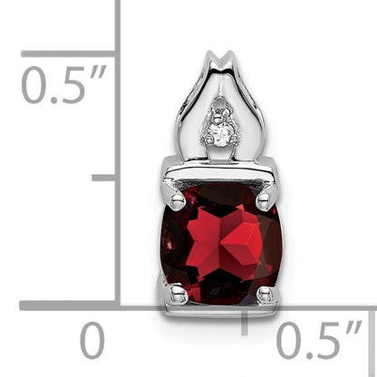 14k White Gold 6mm Cushion Garnet and Diamond Chain Slide