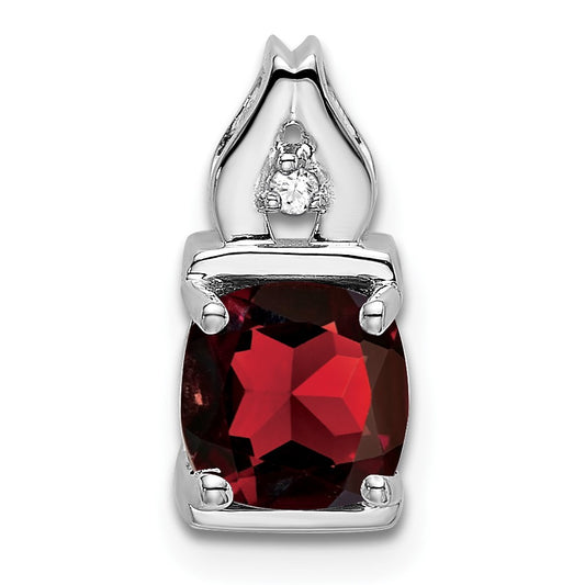 14k White Gold 6mm Cushion Garnet and Diamond Chain Slide