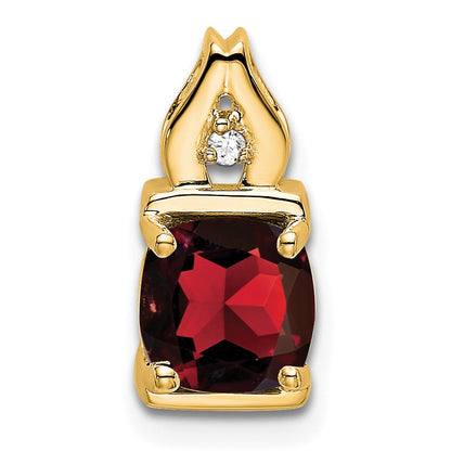 14k 6mm Cushion Garnet and Diamond Chain Slide