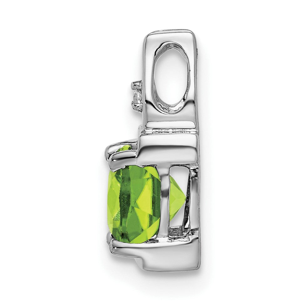 14k White Gold 6mm Cushion Peridot and Diamond Chain Slide