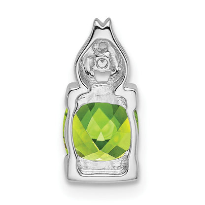 14k White Gold 6mm Cushion Peridot and Diamond Chain Slide