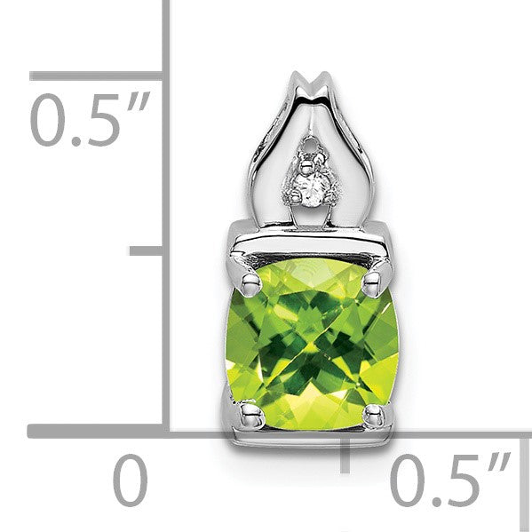14k White Gold 6mm Cushion Peridot and Diamond Chain Slide