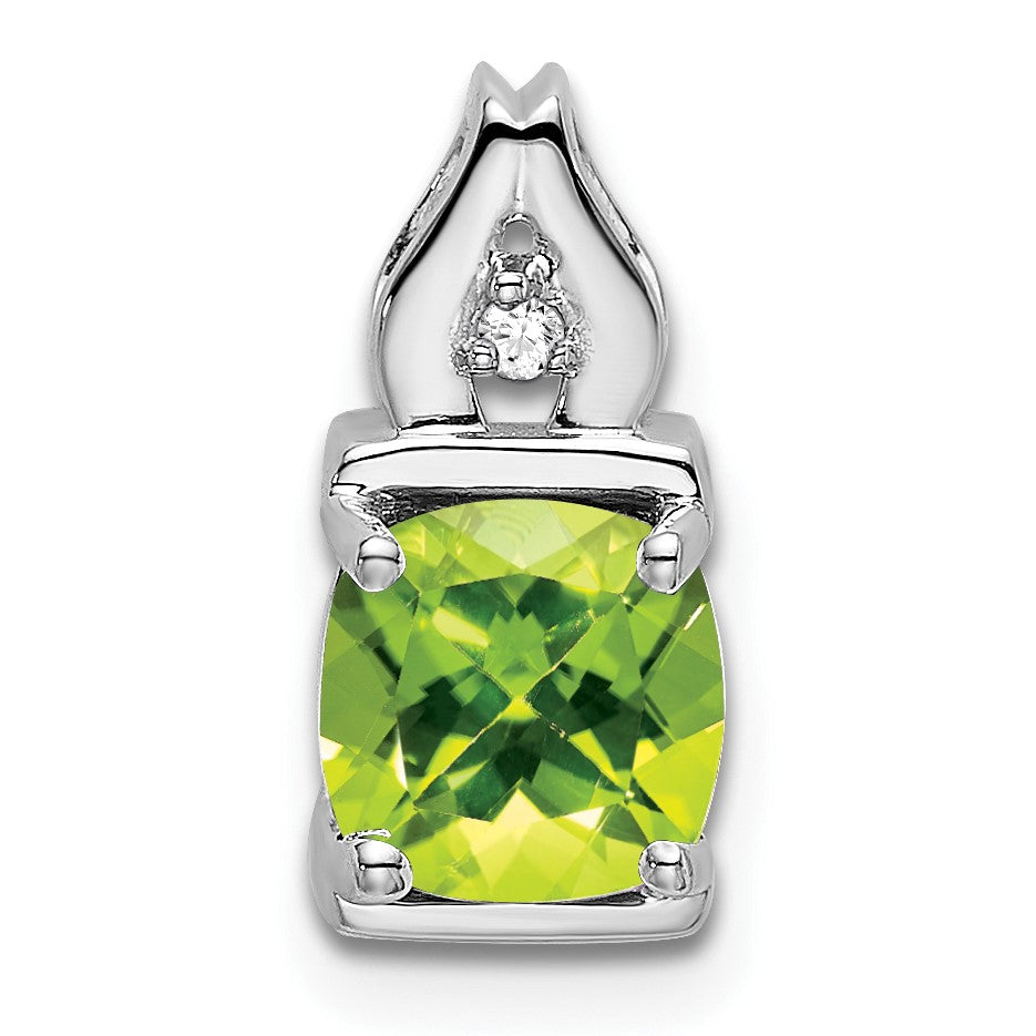 14k White Gold 6mm Cushion Peridot and Diamond Chain Slide
