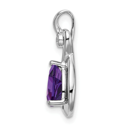 14k White Gold 8x6mm Pear Amethyst and Diamond Chain Slide
