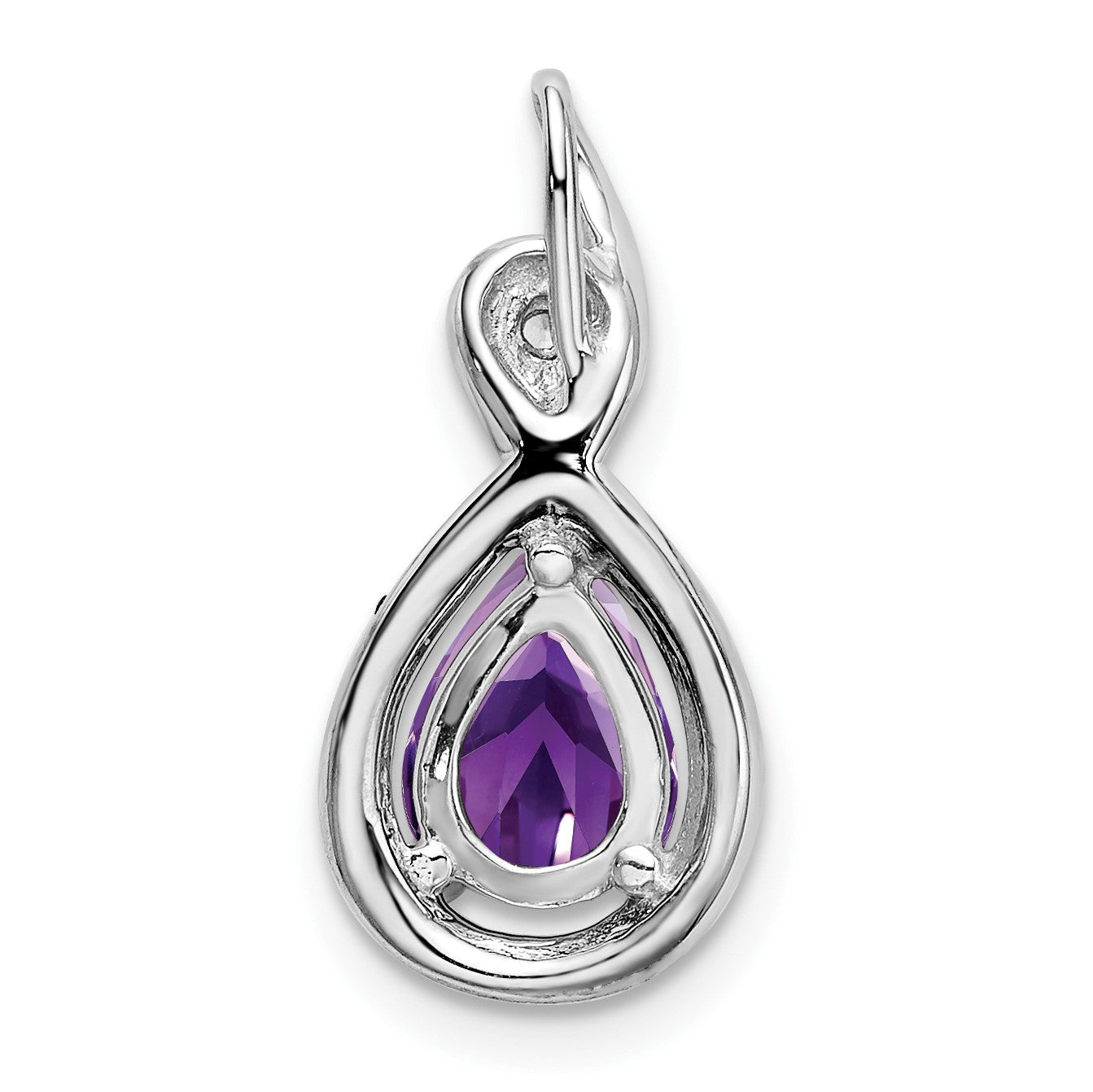 14k White Gold 8x6mm Pear Amethyst and Diamond Chain Slide