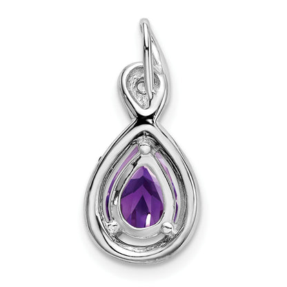 14k White Gold 8x6mm Pear Amethyst and Diamond Chain Slide