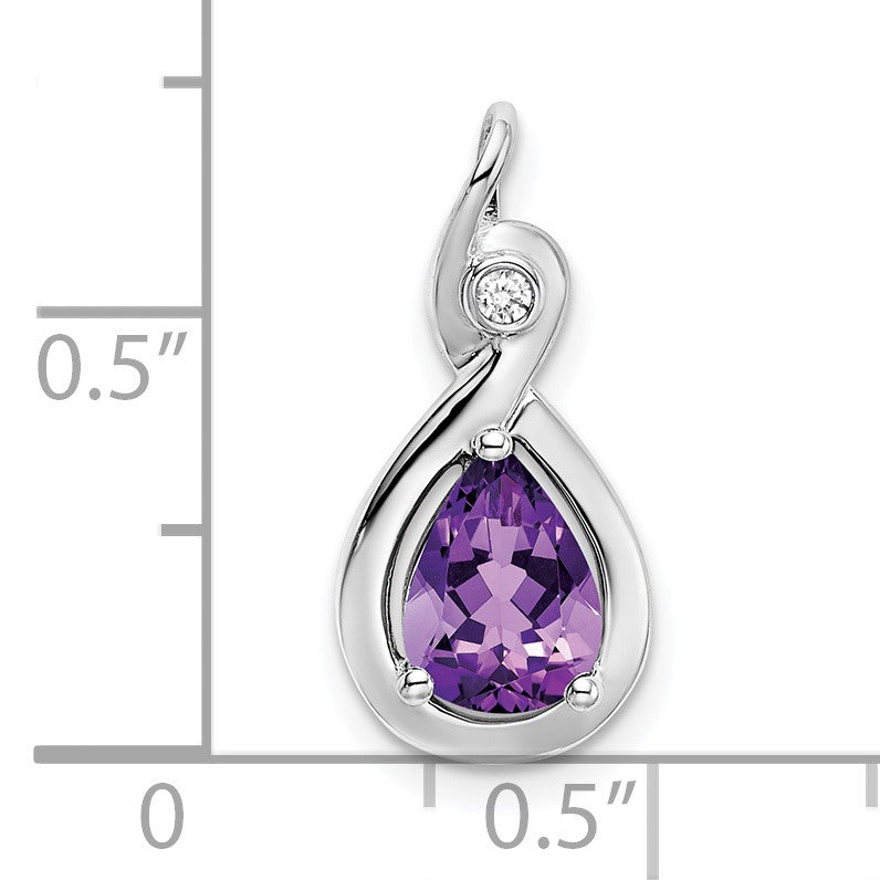 14k White Gold 8x6mm Pear Amethyst and Diamond Chain Slide