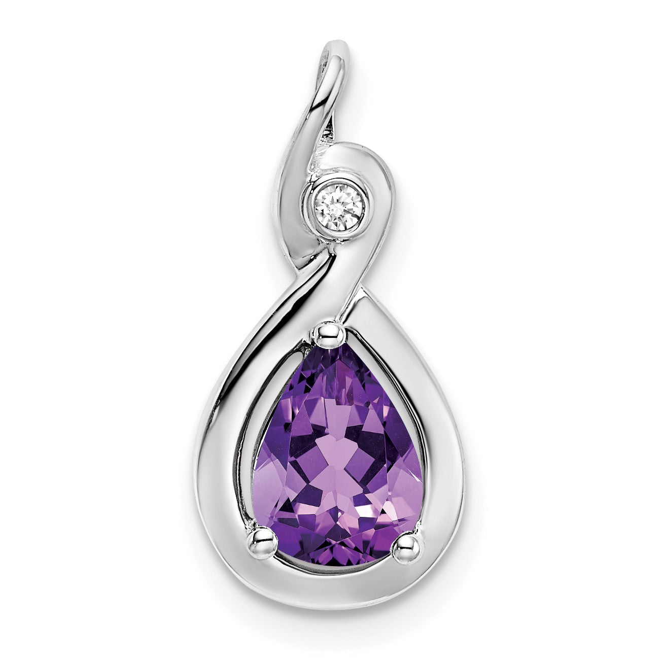 14k White Gold 8x6mm Pear Amethyst and Diamond Chain Slide