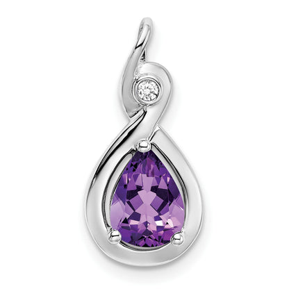 14k White Gold 8x6mm Pear Amethyst and Diamond Chain Slide