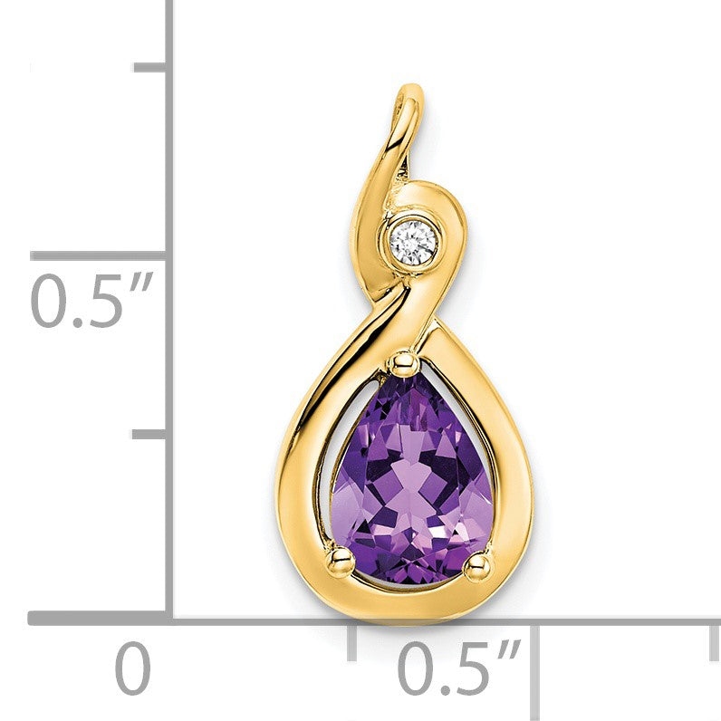 14k 8x6mm Pear Amethyst and Diamond Chain Slide