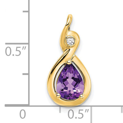 14k 8x6mm Pear Amethyst and Diamond Chain Slide