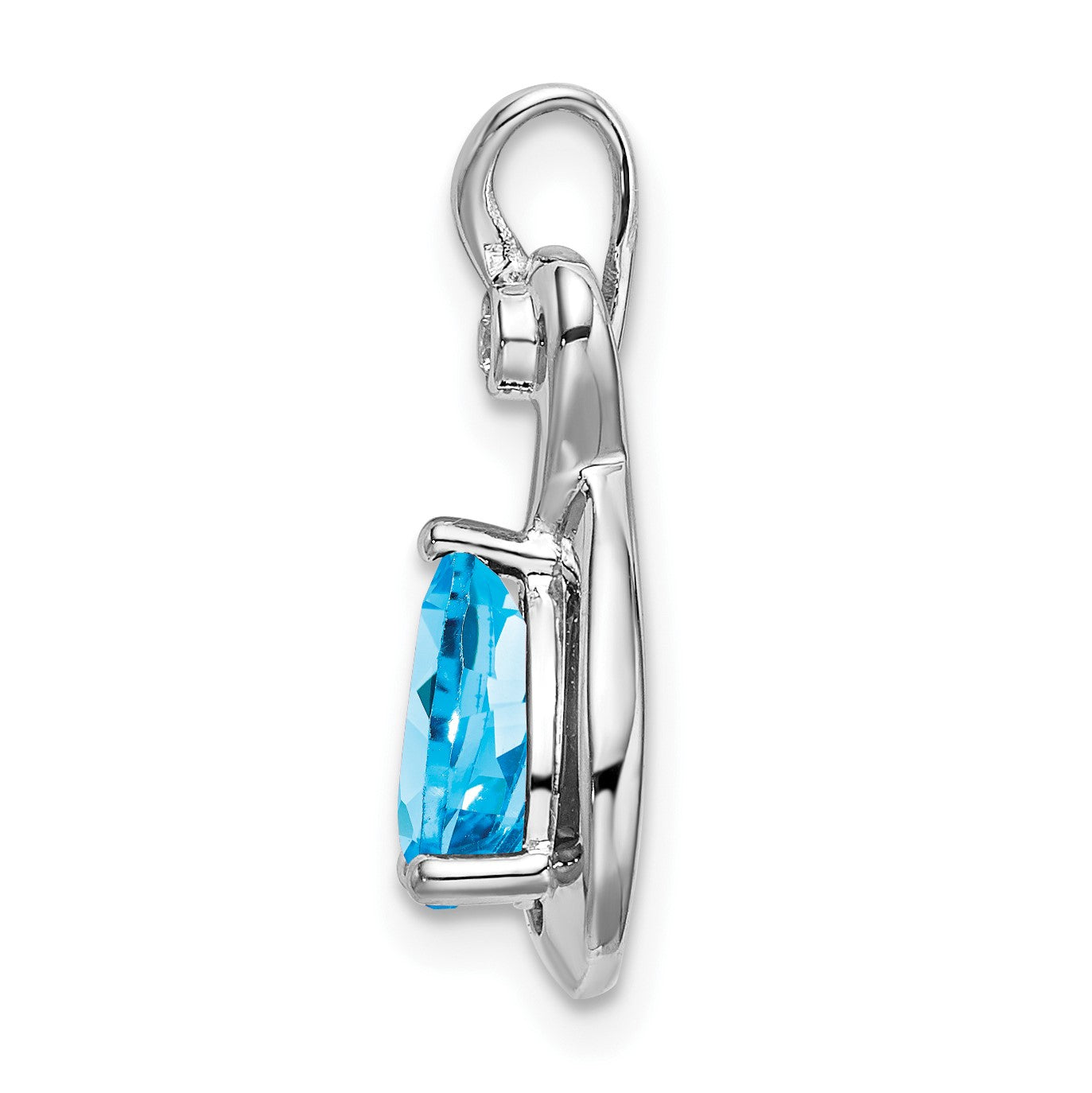 14k White Gold 8x6mm Pear Blue Topaz and Diamond Chain Slide