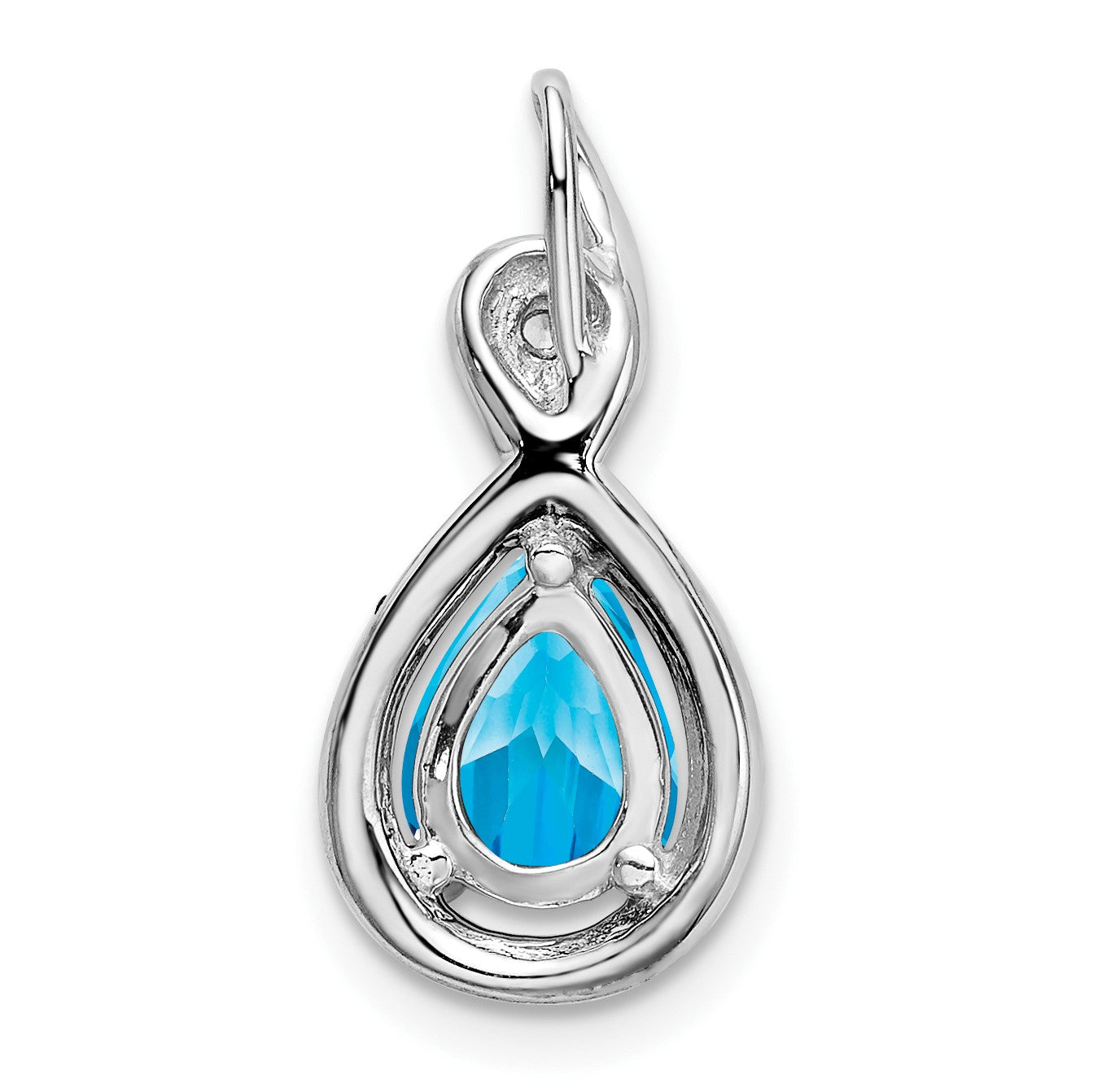 14k White Gold 8x6mm Pear Blue Topaz and Diamond Chain Slide