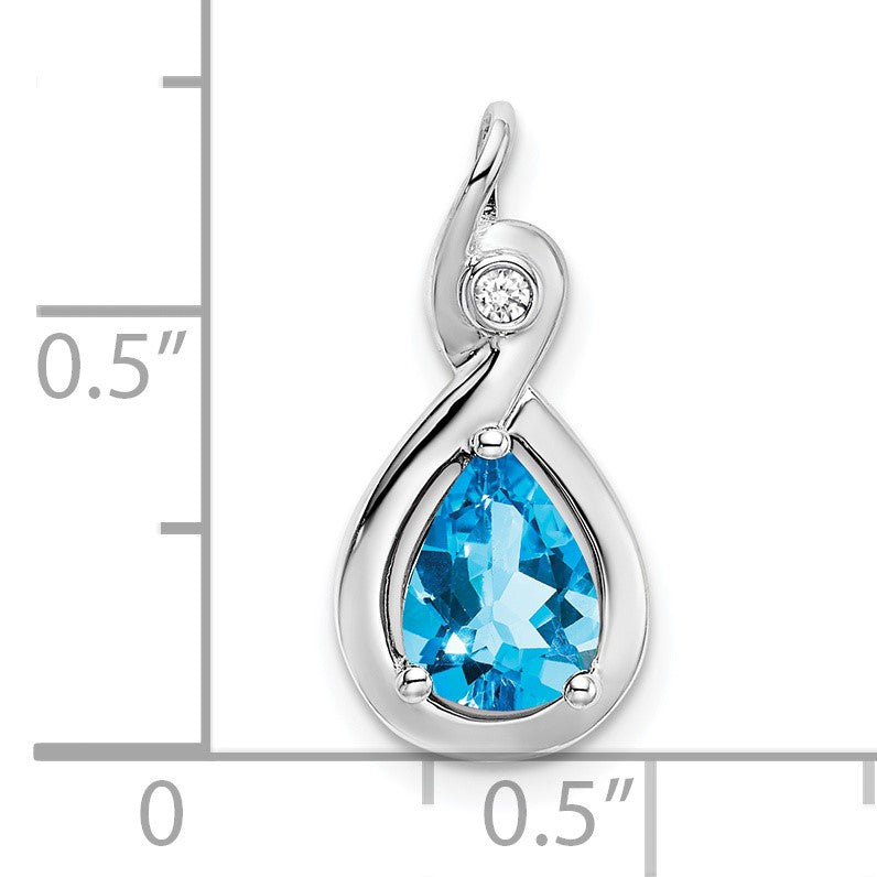14k White Gold 8x6mm Pear Blue Topaz and Diamond Chain Slide