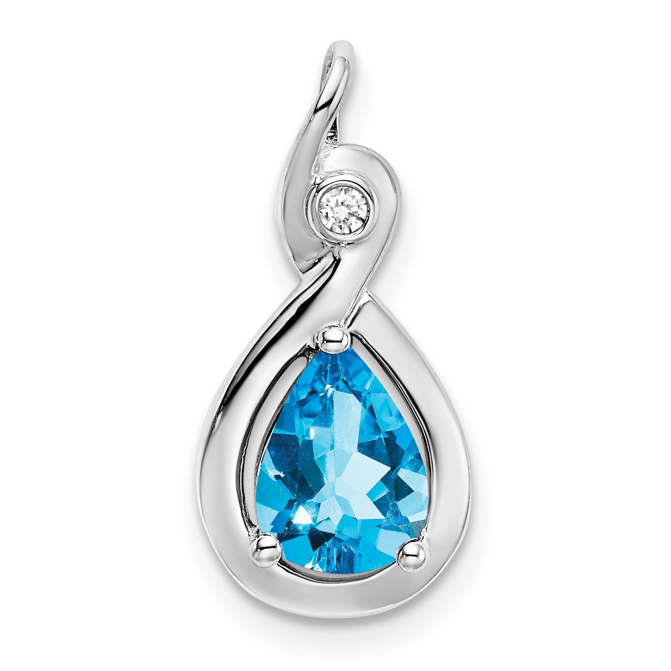 14k White Gold 8x6mm Pear Blue Topaz and Diamond Chain Slide