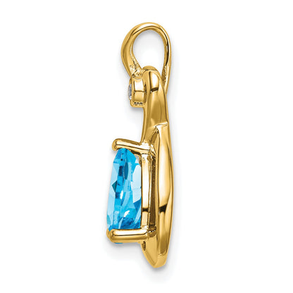 14k 8x6mm Pear Blue Topaz and Diamond Chain Slide