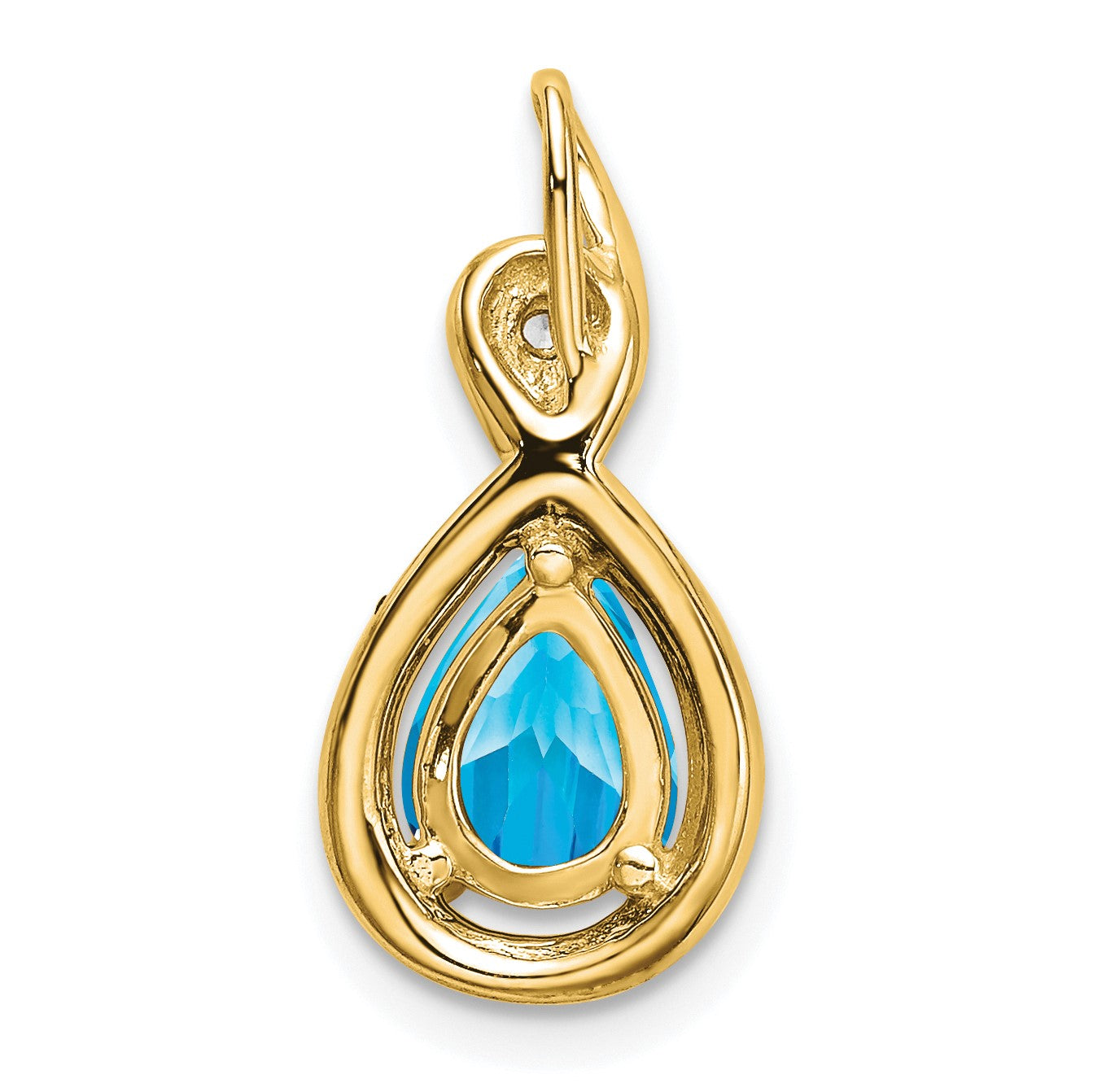 14k 8x6mm Pear Blue Topaz and Diamond Chain Slide