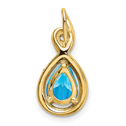 14k 8x6mm Pear Blue Topaz and Diamond Chain Slide
