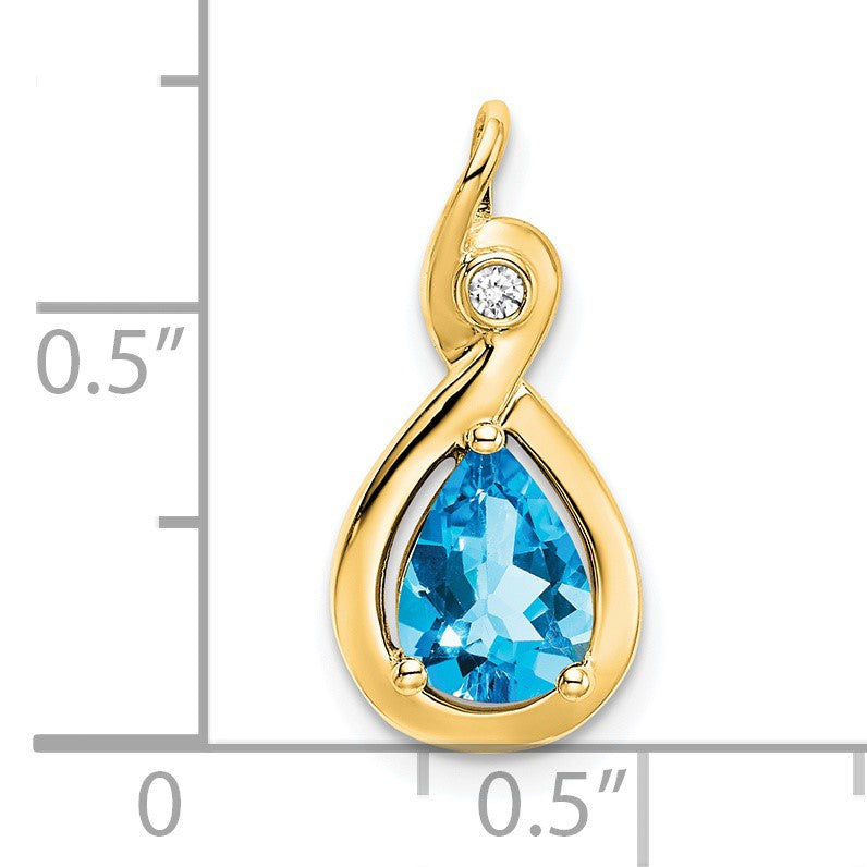 14k 8x6mm Pear Blue Topaz and Diamond Chain Slide