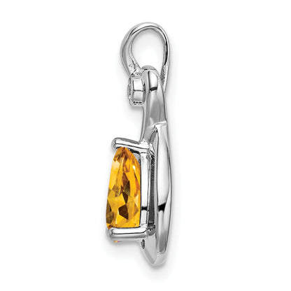 14k White Gold 8x6mm Pear Citrine and Diamond Chain Slide