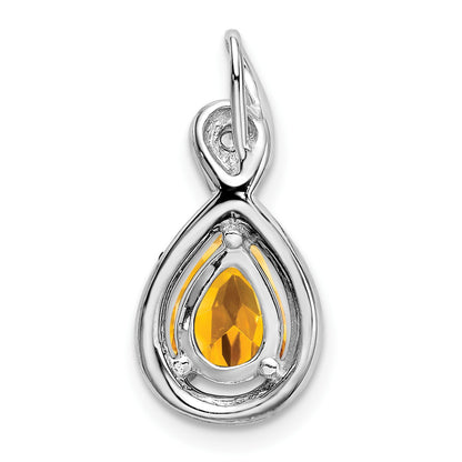 14k White Gold 8x6mm Pear Citrine and Diamond Chain Slide