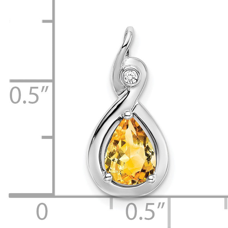 14k White Gold 8x6mm Pear Citrine and Diamond Chain Slide