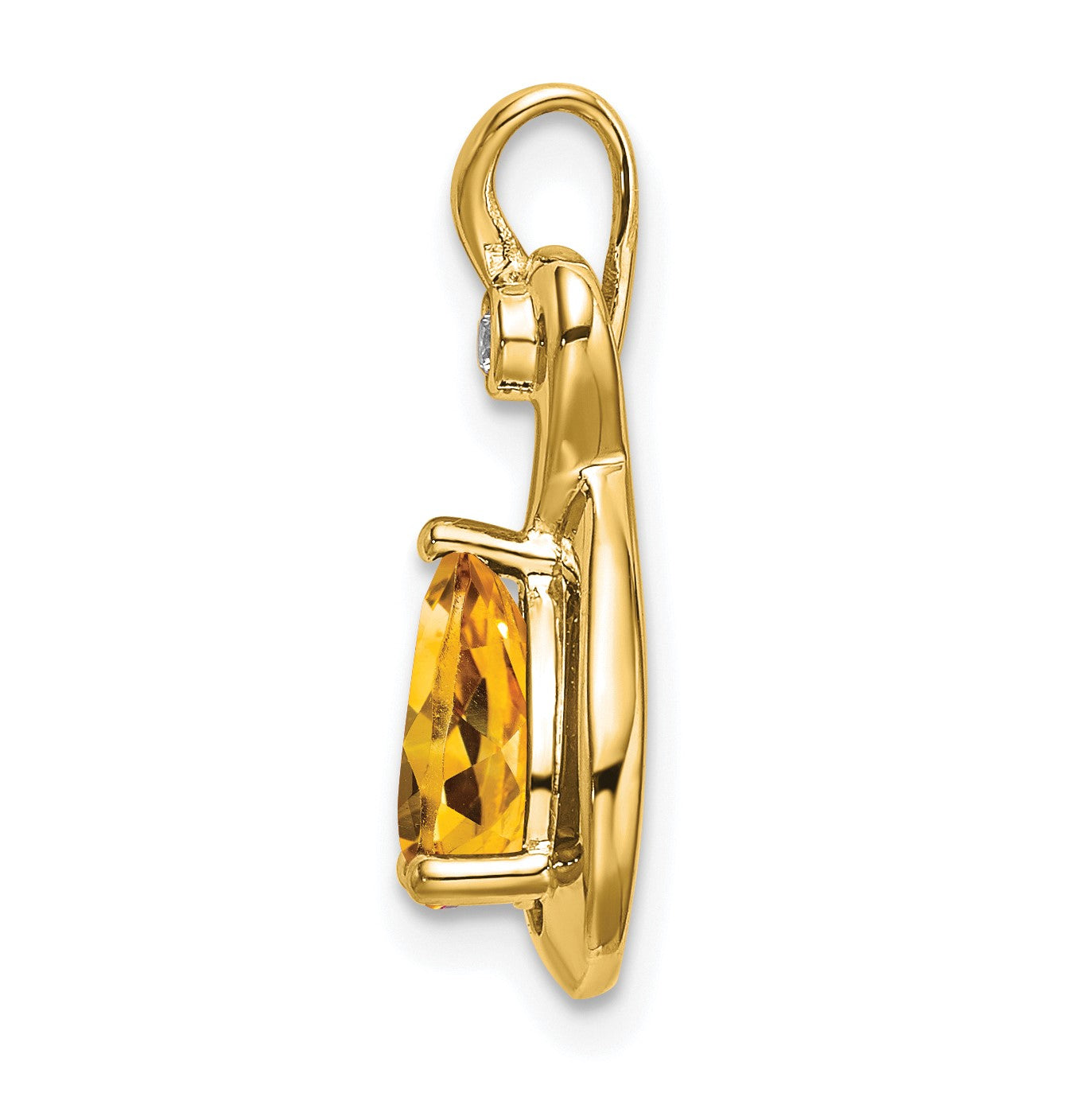 14k 8x6mm Pear Citrine and Diamond Chain Slide