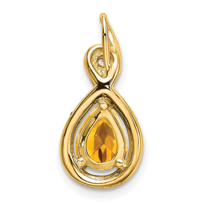 14k 8x6mm Pear Citrine and Diamond Chain Slide