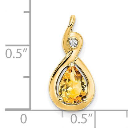 14k 8x6mm Pear Citrine and Diamond Chain Slide