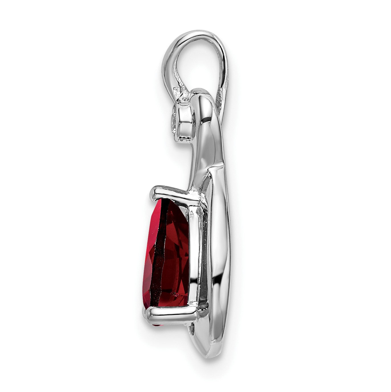 14k White Gold 8x6mm Pear Garnet and Diamond Chain Slide