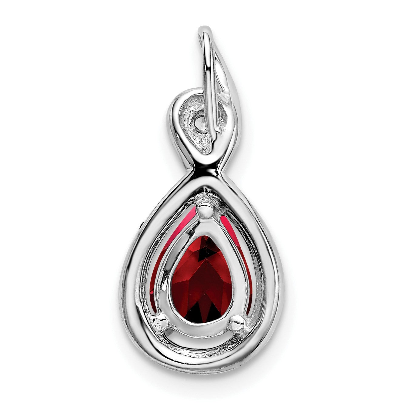 14k White Gold 8x6mm Pear Garnet and Diamond Chain Slide