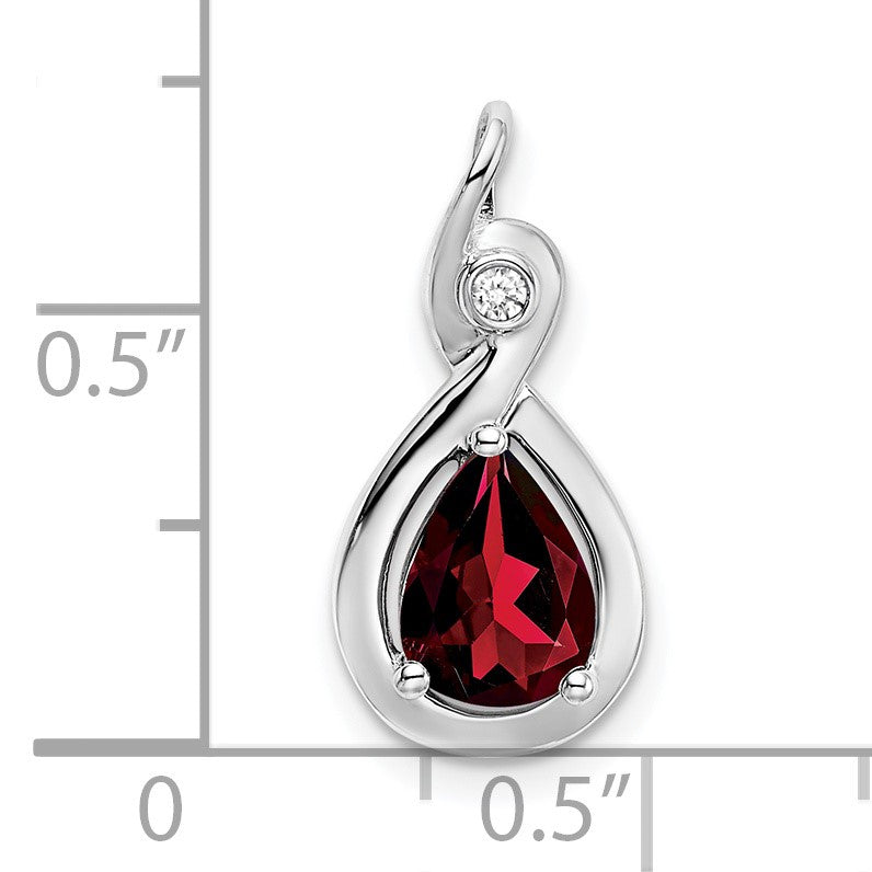 14k White Gold 8x6mm Pear Garnet and Diamond Chain Slide
