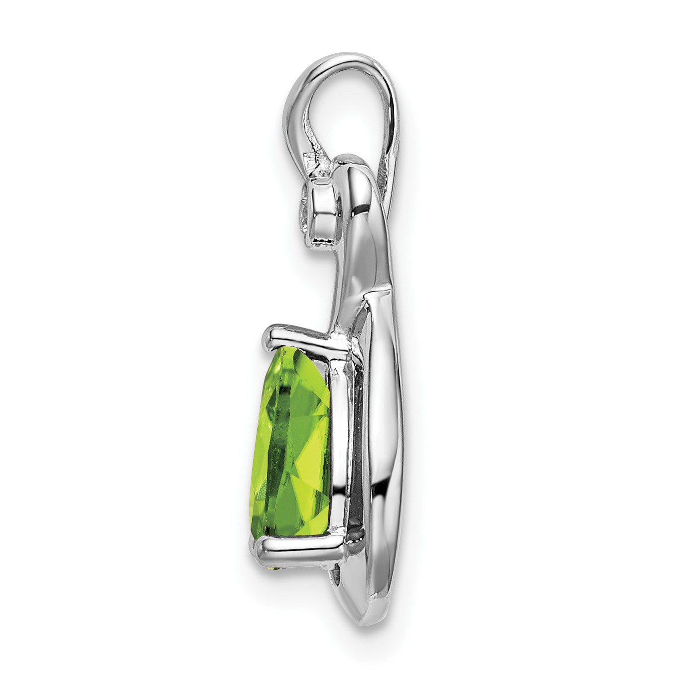 14k White Gold 8x6mm Pear Peridot and Diamond Chain Slide
