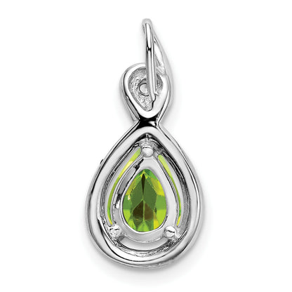 14k White Gold 8x6mm Pear Peridot and Diamond Chain Slide