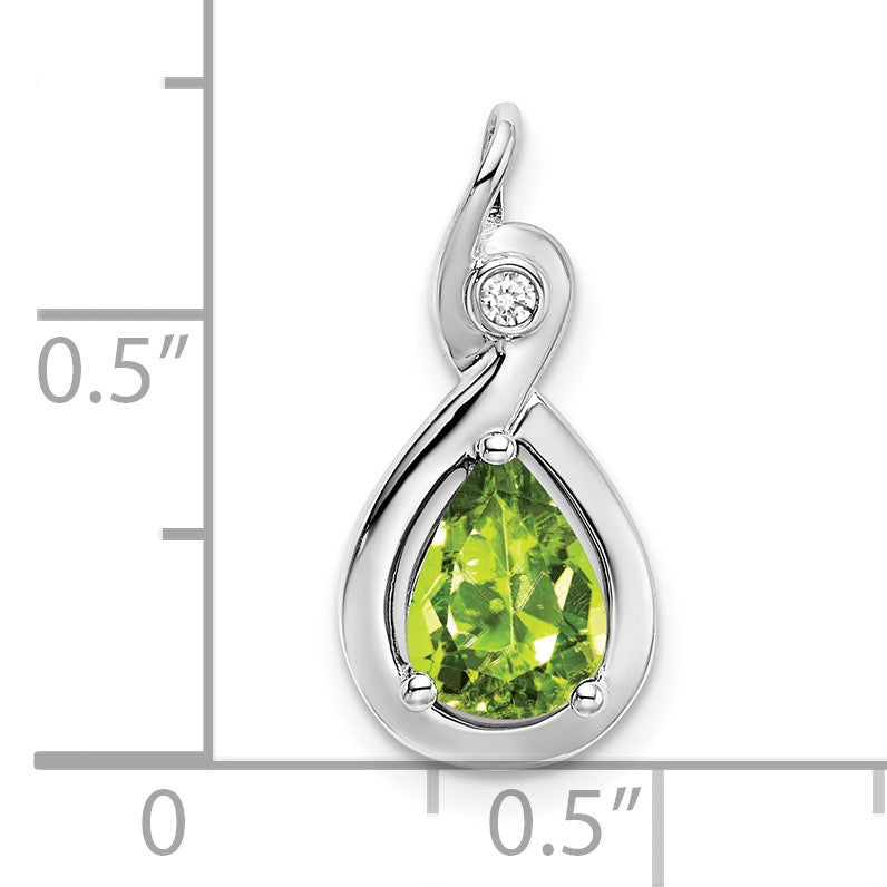 14k White Gold 8x6mm Pear Peridot and Diamond Chain Slide