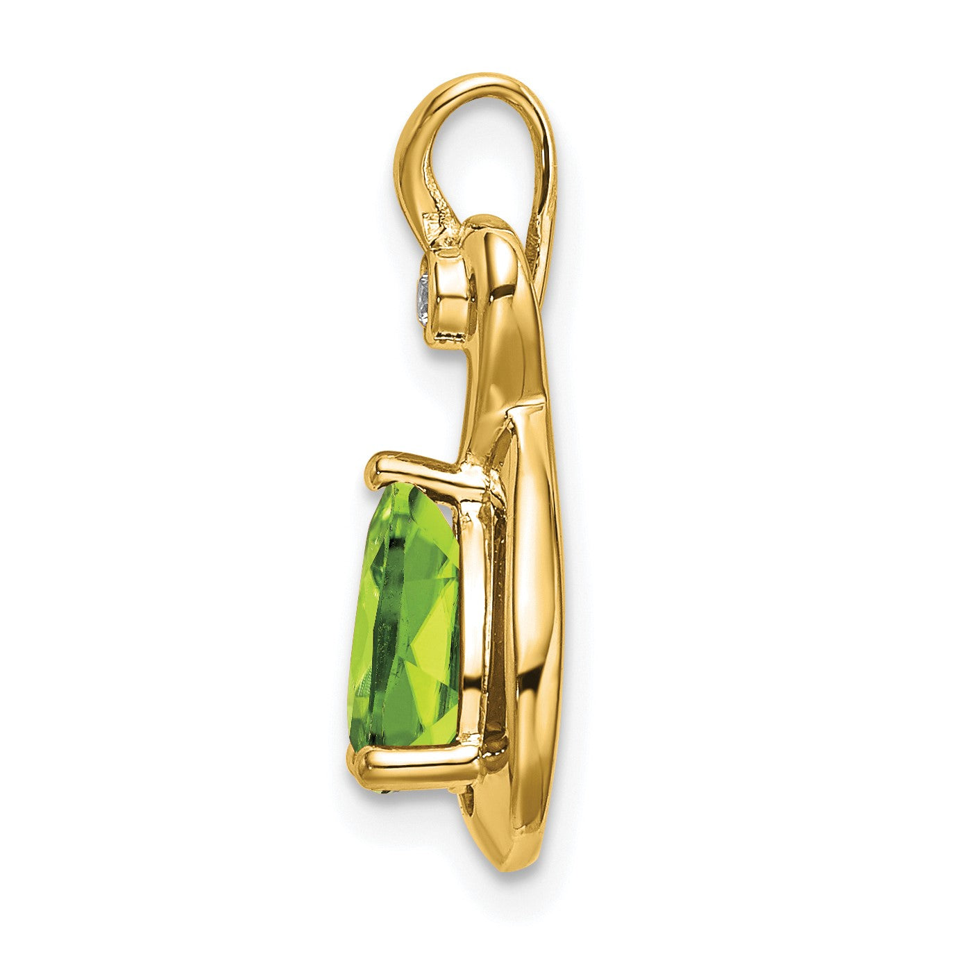 14k 8x6mm Pear Peridot and Diamond Chain Slide