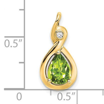 14k 8x6mm Pear Peridot and Diamond Chain Slide
