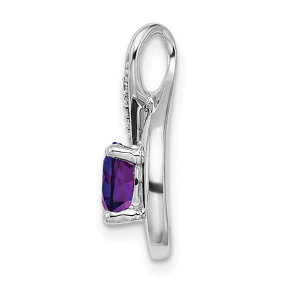 14k White Gold 6mm Round Amethyst and Diamond Chain Slide