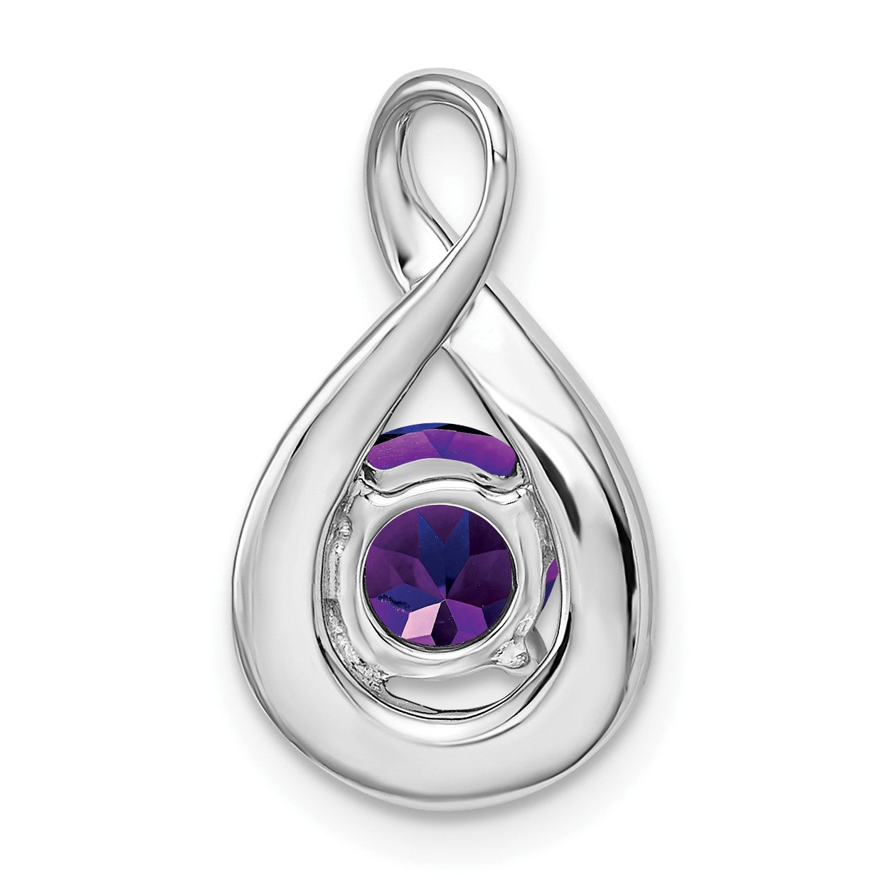 14k White Gold 6mm Round Amethyst and Diamond Chain Slide