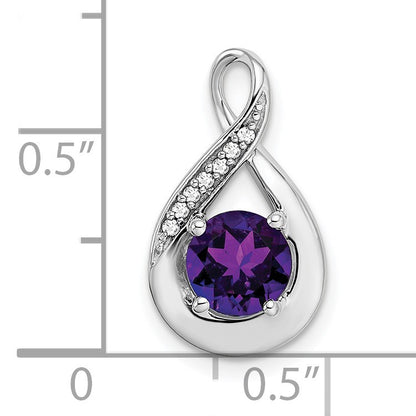 14k White Gold 6mm Round Amethyst and Diamond Chain Slide