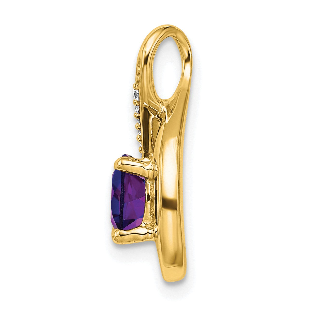 14k 6mm Round Amethyst and Diamond Chain Slide
